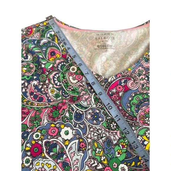 Talbots The Talbots Tee Shirt Paisly Print Colorful Short Sleeve Plus V-Neck 3X - Picture 11 of 12